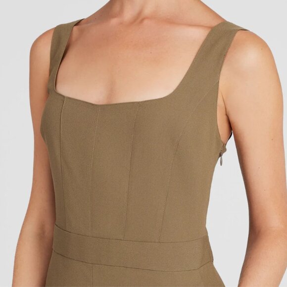Club Monico, Crepe Square-Neck Jumpsuit, Olive Size 10 - Picture 1 of 7